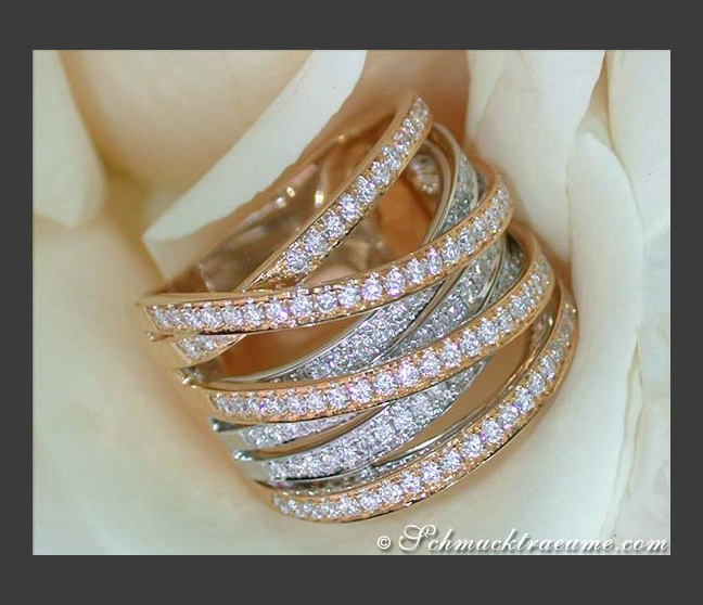 Mehrreihiger Brillanten Ring in Gelbgold & Weißgold
