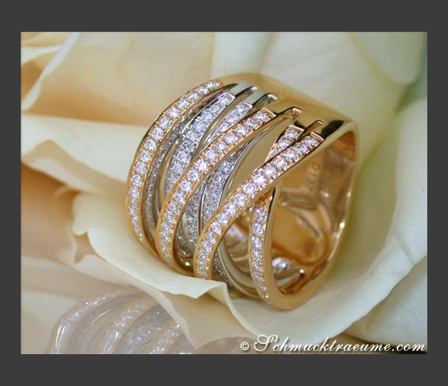Mehrreihiger Brillanten Ring in Gelbgold & Weißgold