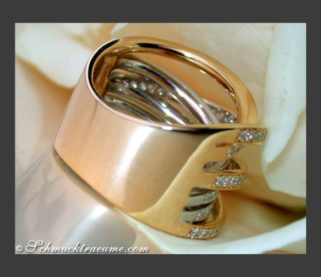 Mehrreihiger Brillanten Ring in Gelbgold & Weißgold
