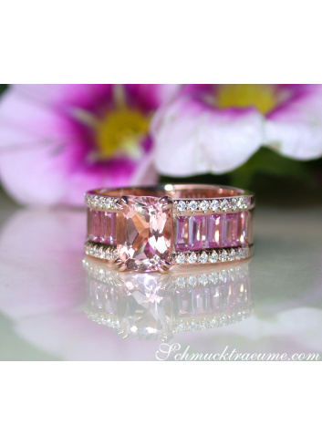 Exquisite Morganite Ring with Pink Sapphires and Diamonds