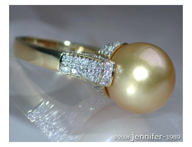 Superb Golden Southsea Pearl Ring with Diamond Collar