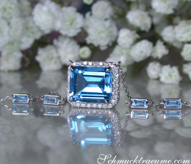 Blautopas Halskette mit Diamanten Weißgold 585