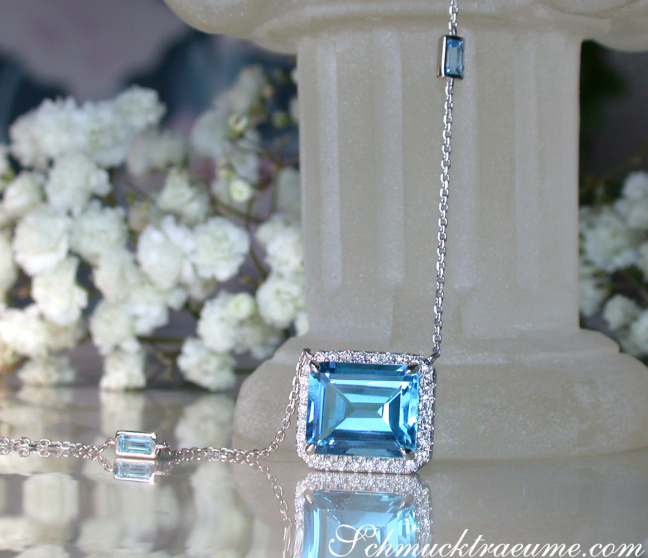 Blautopas Halskette mit Diamanten Weißgold 585