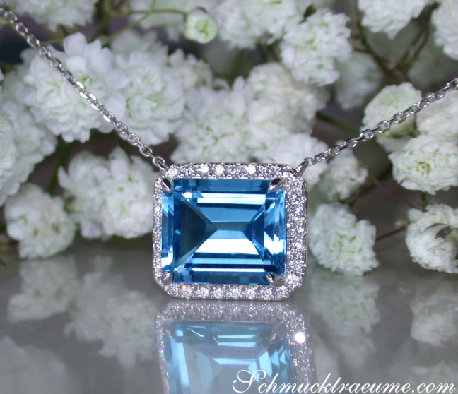 Blautopas Halskette mit Diamanten Weißgold 585