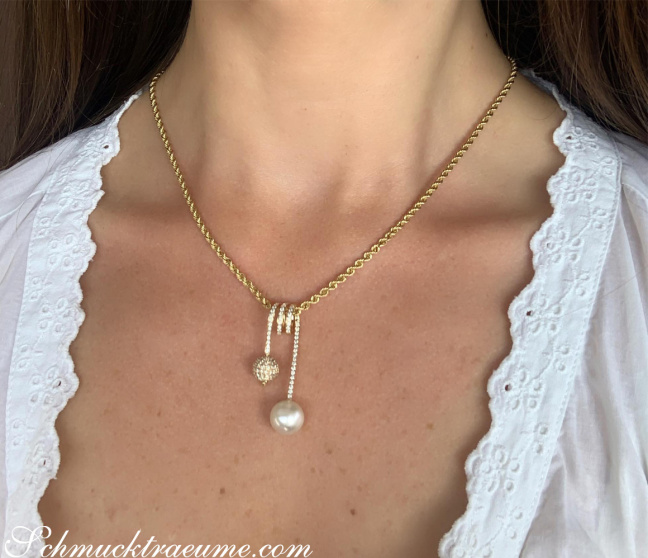 Südseeperle Anhänger mit Brillanten in Gelbgold
