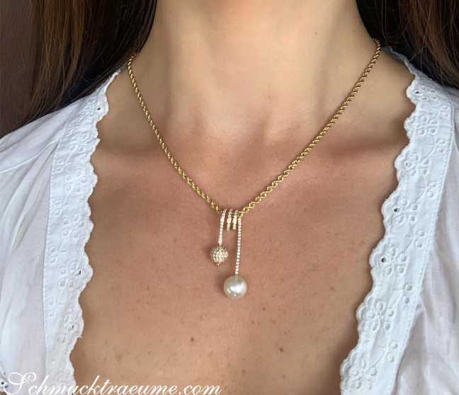 Südseeperle Anhänger mit Brillanten in Gelbgold