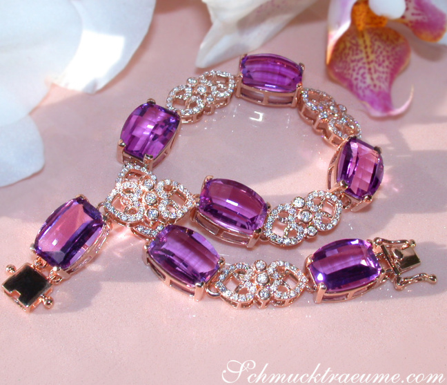 Amethyst Armband mit Diamanten Roségold 750