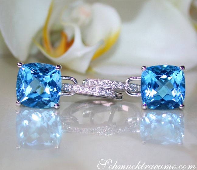 Wende Ohrringe mit Blautopas und Diamanten