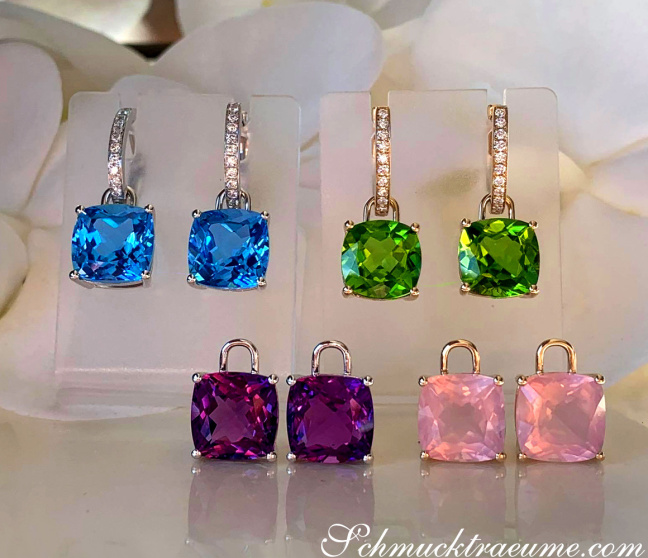 Wende Ohrringe "Kissen" mit Peridot und Diamanten
