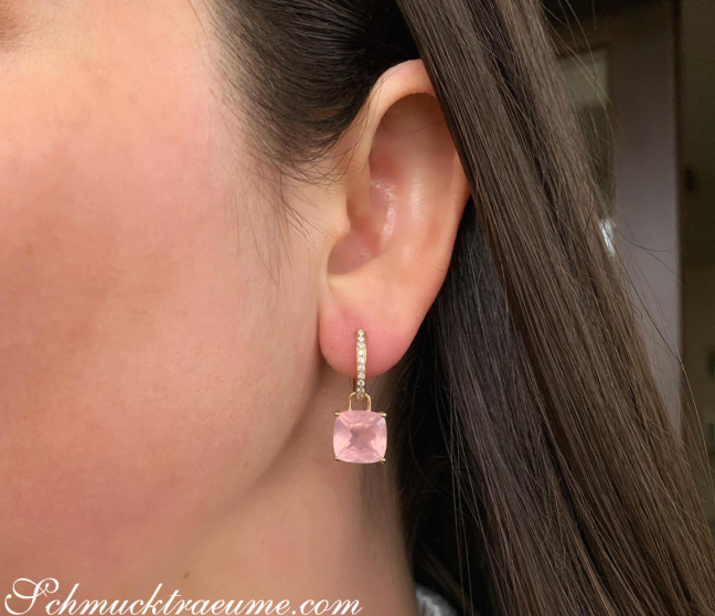 Wende Ohrringe mit Rosenquarz und Diamanten