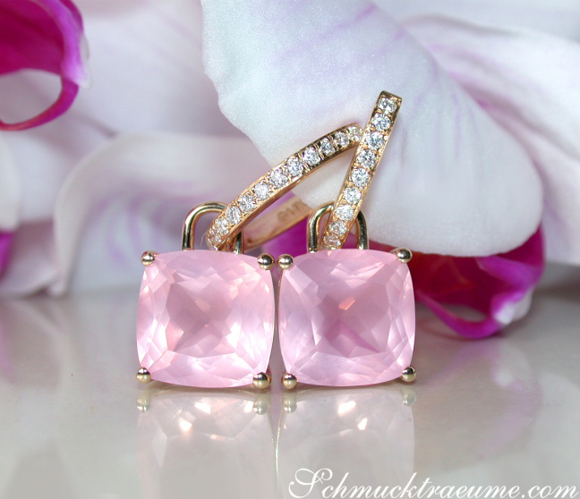 Wende Ohrringe mit Rosenquarz und Diamanten