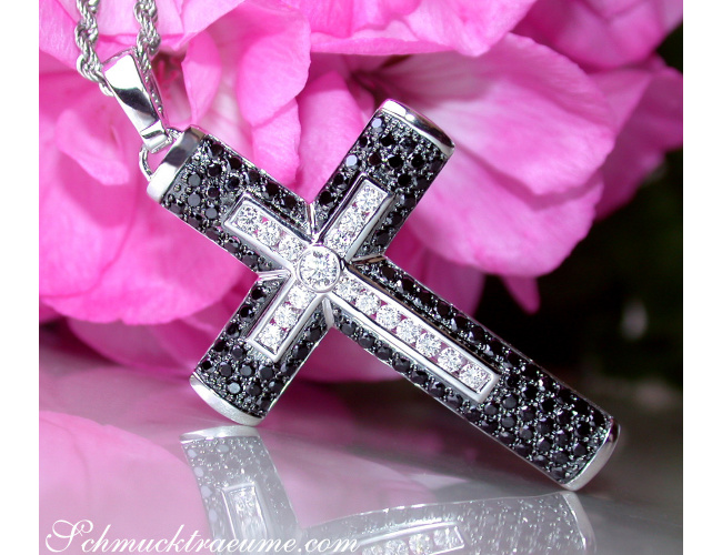 Cross in Cross Pendant with Black & White Diamonds