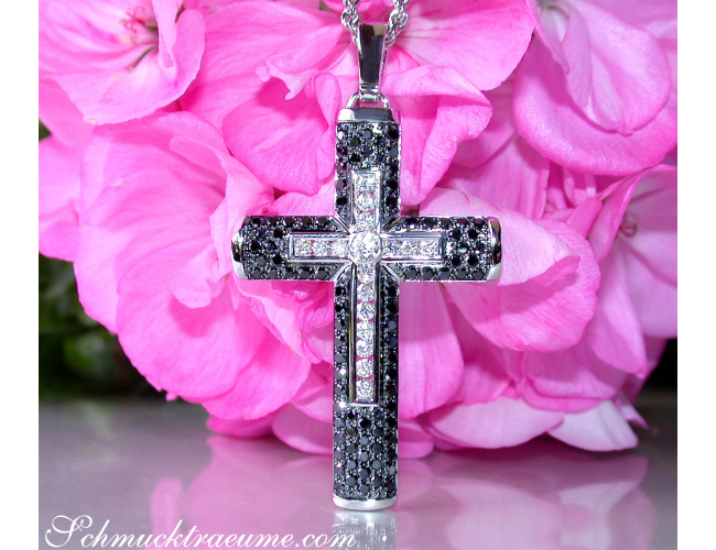 Cross in Cross Pendant with Black & White Diamonds