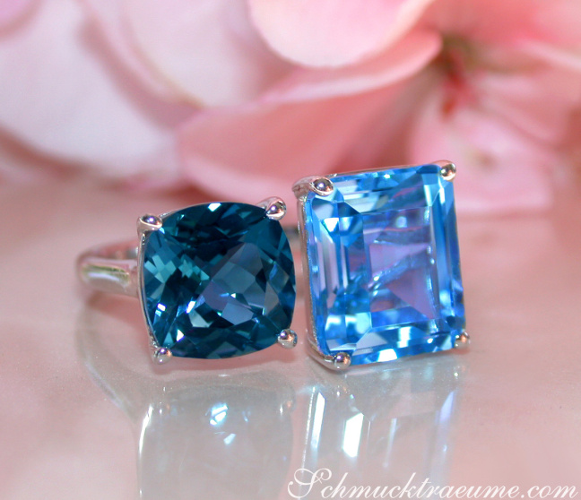 "Toi et Moi" Ring mit Blautopas