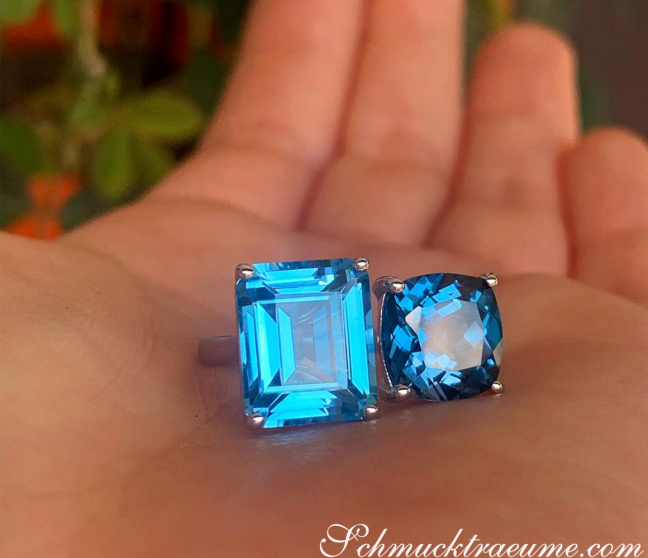 "Toi et Moi" Ring mit Blautopas