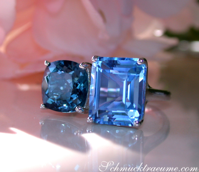 "Toi et Moi" Ring mit Blautopas