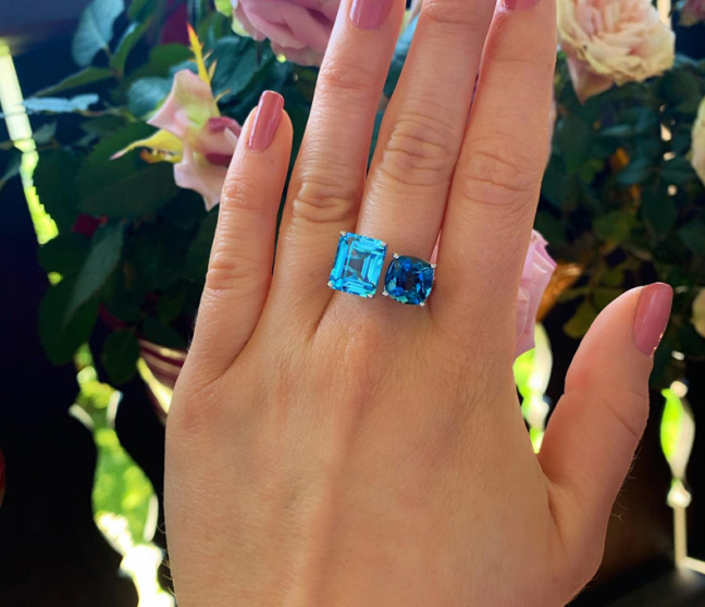 "Toi et Moi" Ring mit Blautopas