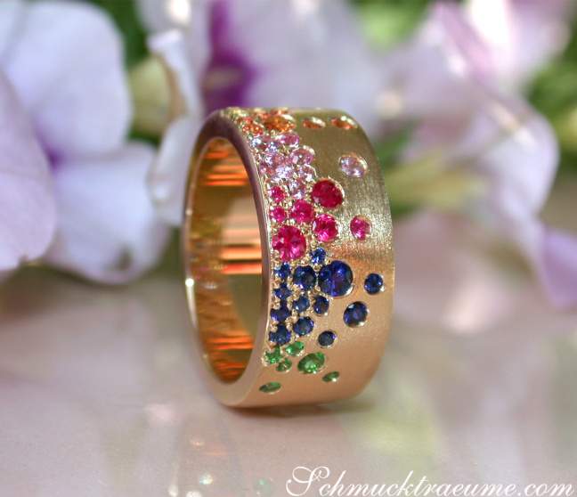 Multicolor Regenbogen Saphir Sternenhimmel Ring
