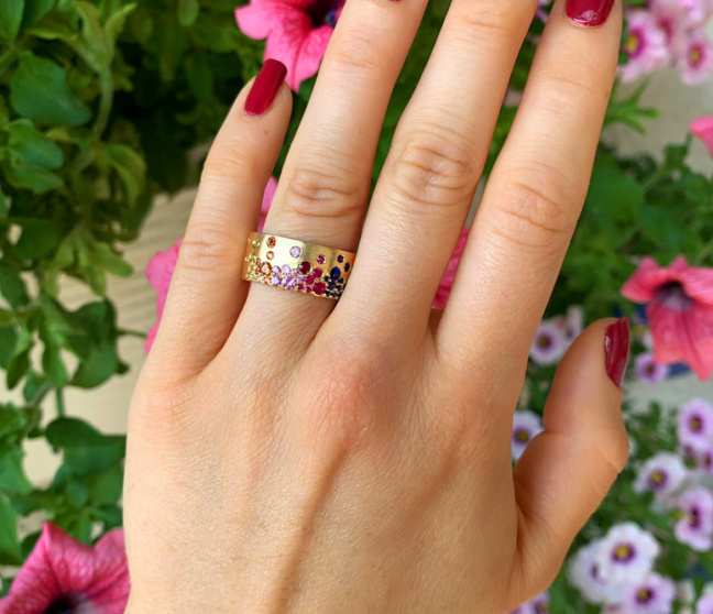 Multicolor Regenbogen Saphir Sternenhimmel Ring