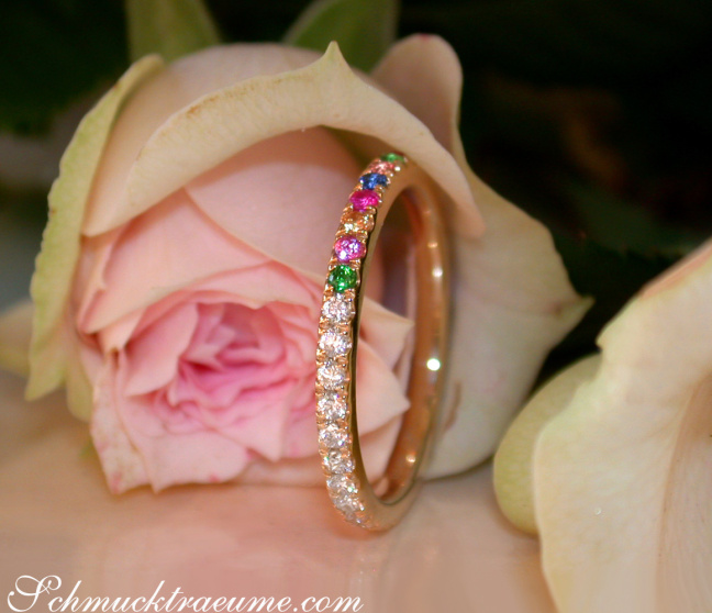 Brillanten Memory Ring mit Multicolor Saphiren
