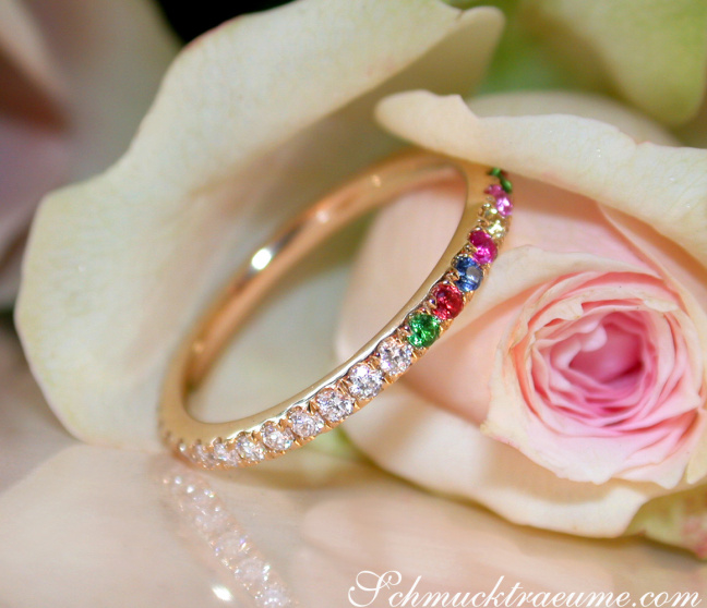 Brillanten Memory Ring mit Multicolor Saphiren
