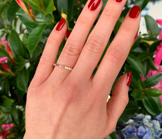 Brillanten Memory Ring mit Multicolor Saphiren