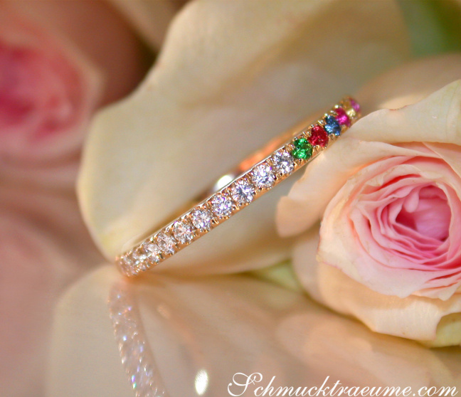 Brillanten Memory Ring mit Multicolor Saphiren