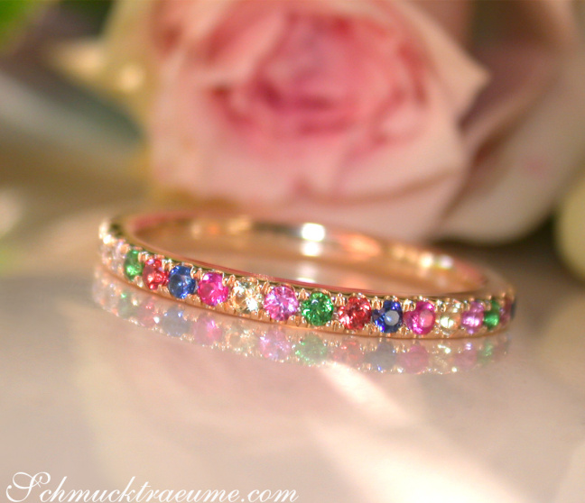 Brillanten Memory Ring mit Multicolor Saphiren