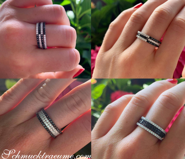 Wandelbarer Memory Ring mit weißen und schwarzen Diamanten ∞ Schmucktraeume.com