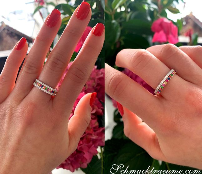 Wandelbarer Brillanten Memory Ring mit Multicolor Saphiren