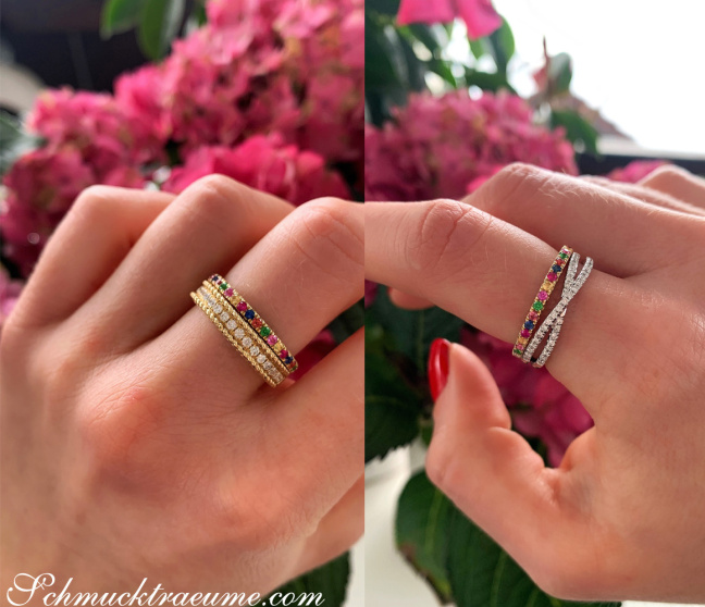 Wandelbarer Brillanten Memory Ring mit Multicolor Saphiren