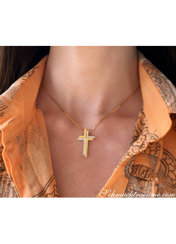 Unique Diamond Cross Pendant "Duo" in 18k Yellow gold