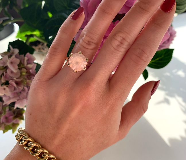 Rosenquarz Ring in Roségold 750