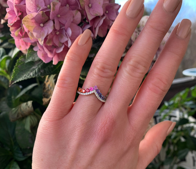 Regenbogen Saphir Ring mit Brillanten