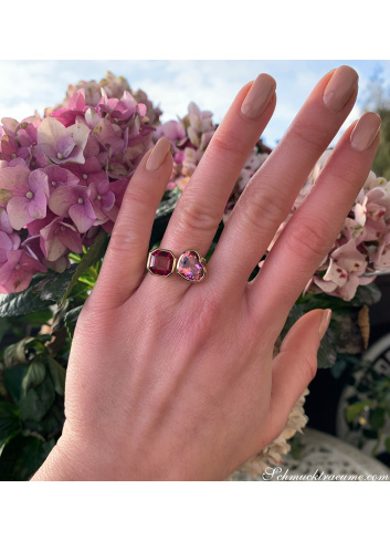 "Toi et Moi" Ring mit Pink Turmalin und Rhodolith