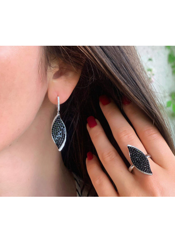 Black & White Diamond Earrings in a Leaf Design