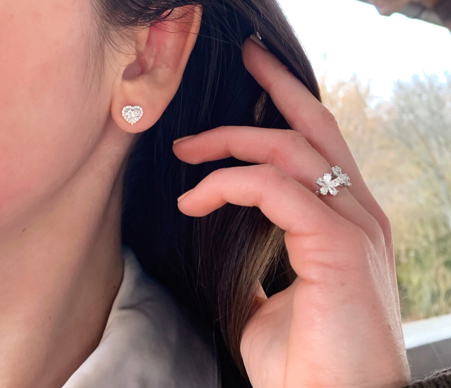 Lupenreine Diamanten Herz Ohrstecker Solitär