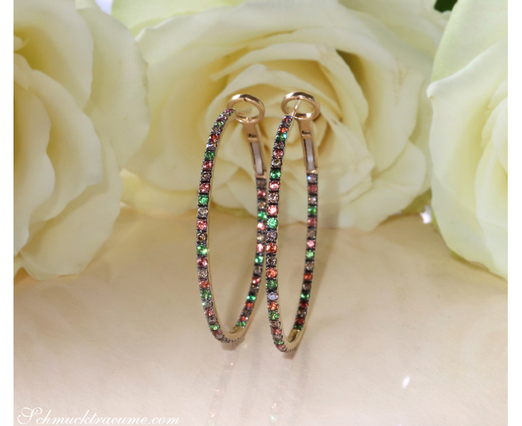 Delicate Hoops with Brown Diamonds, Orange Sapphires & Tsavorites