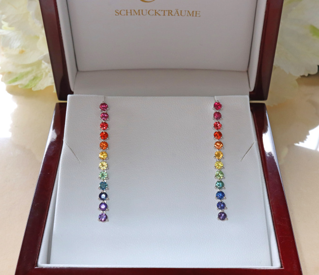 Regenbogen Saphir Ohrringe Weißgold 750 lang