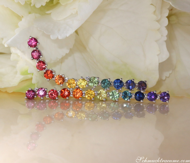 Regenbogen Saphir Ohrringe Weißgold 750 lang