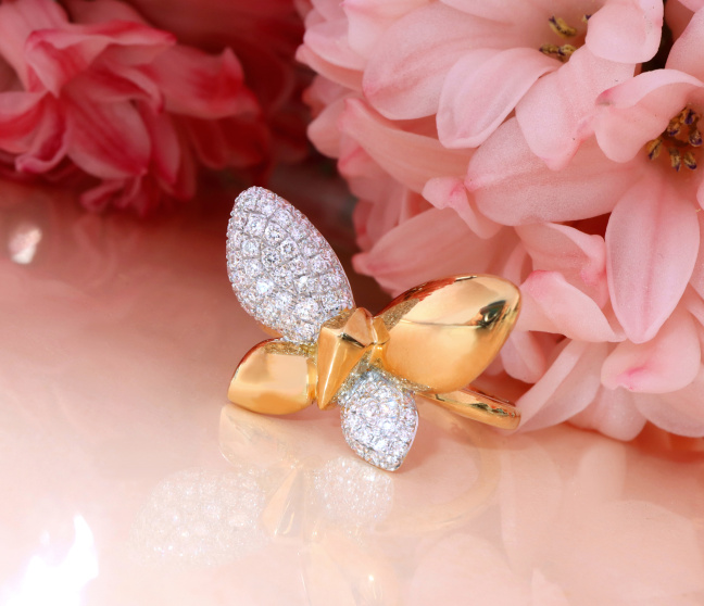 Brillanten Schmetterling Ring Gelbgold 750