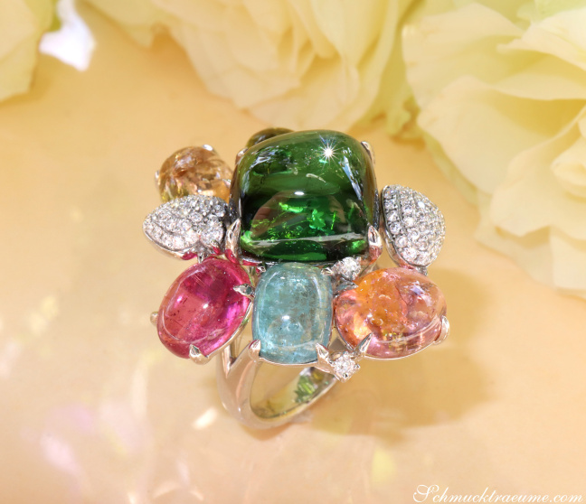 Multicolor Turmalin Ring mit Brillanten