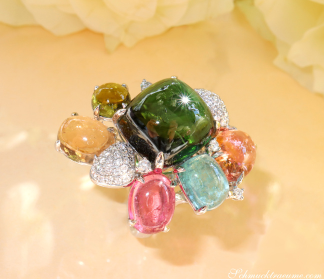 Multicolor Turmalin Ring mit Brillanten