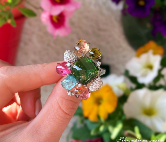 Multicolor Turmalin Ring mit Brillanten