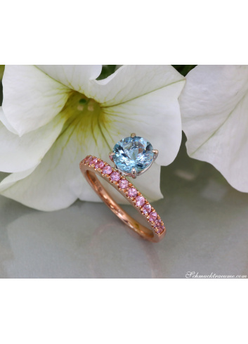 Raffinierter Aquamarin Ring mit rosa Saphiren