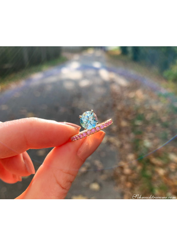 Raffinierter Aquamarin Ring mit rosa Saphiren