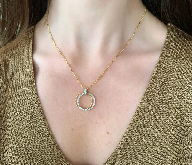 Eleganter Brillanten Kreis Anhänger in Gelb- & Weißgold 750