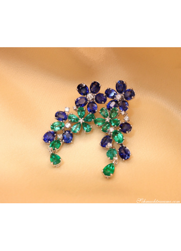 Prachtvolle Saphir Smaragd Ohrgehänge im Blüten Design