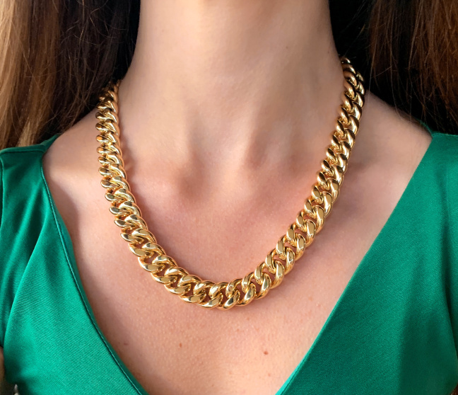 Gold Pur: Gigantisches Panzer Collier (140 Gramm GG585, 15 mm)