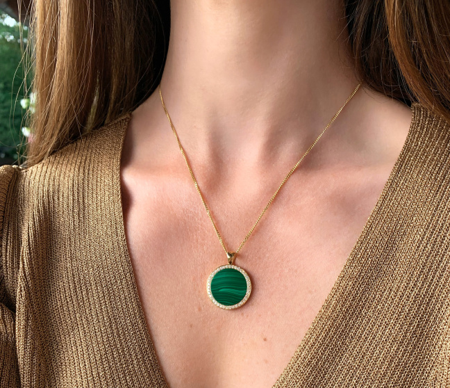 Grandioser Malachit Anhänger / Kette mit Brillanten